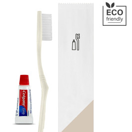 set spazzolino e dentifricio ecologico busta neutra set cortesia hotel neutra paper detercom