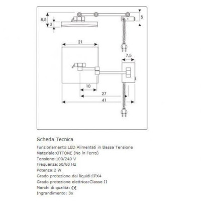 SPECCHIO INGRANDITORE   quadrato con luce