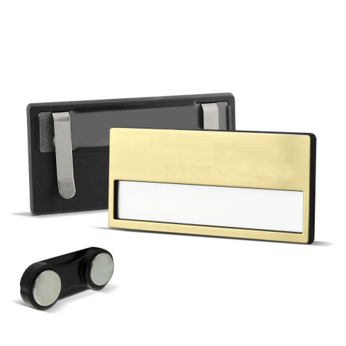 portanome con calamita a ponte + clips   dorato neutro