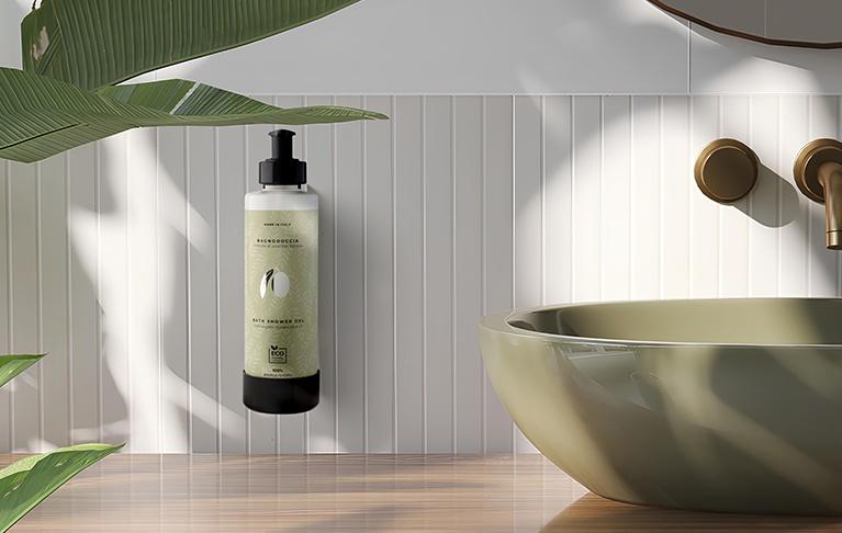 Dispenser OroVerde a base di olio d'oliva per hotel