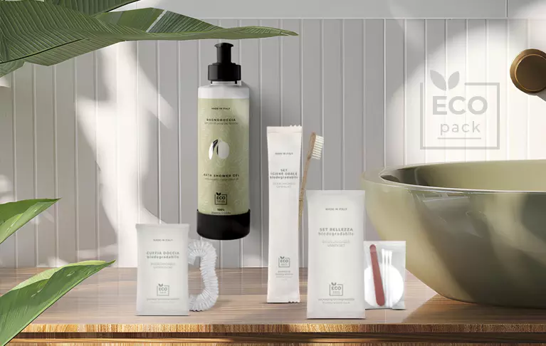Set cortesia eco-pack per hotel, linea OroVerde eco-friendly